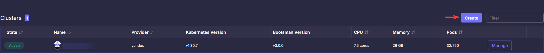 Main Page Create Button