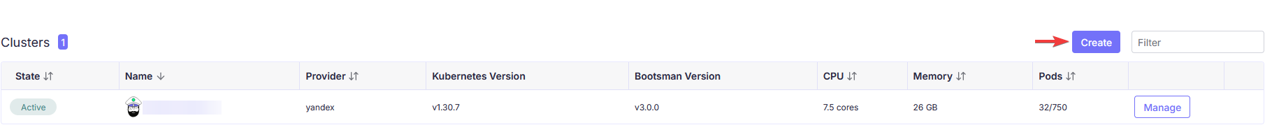 Main Page Create Button